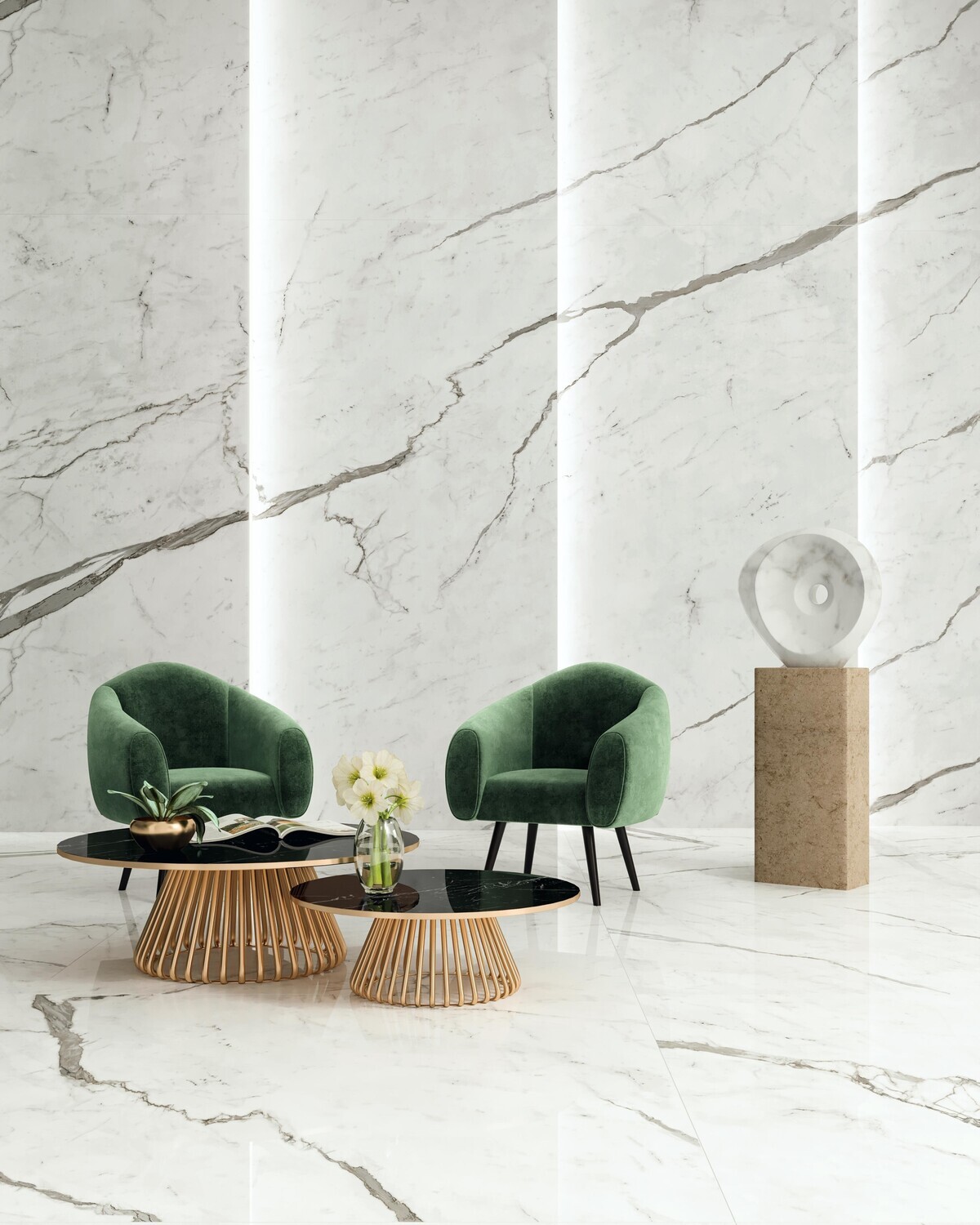 Porcelain stoneware Marvel Shine Statuario Supremo 120 x 278 cm (finish Silk) - Atlas Concorde