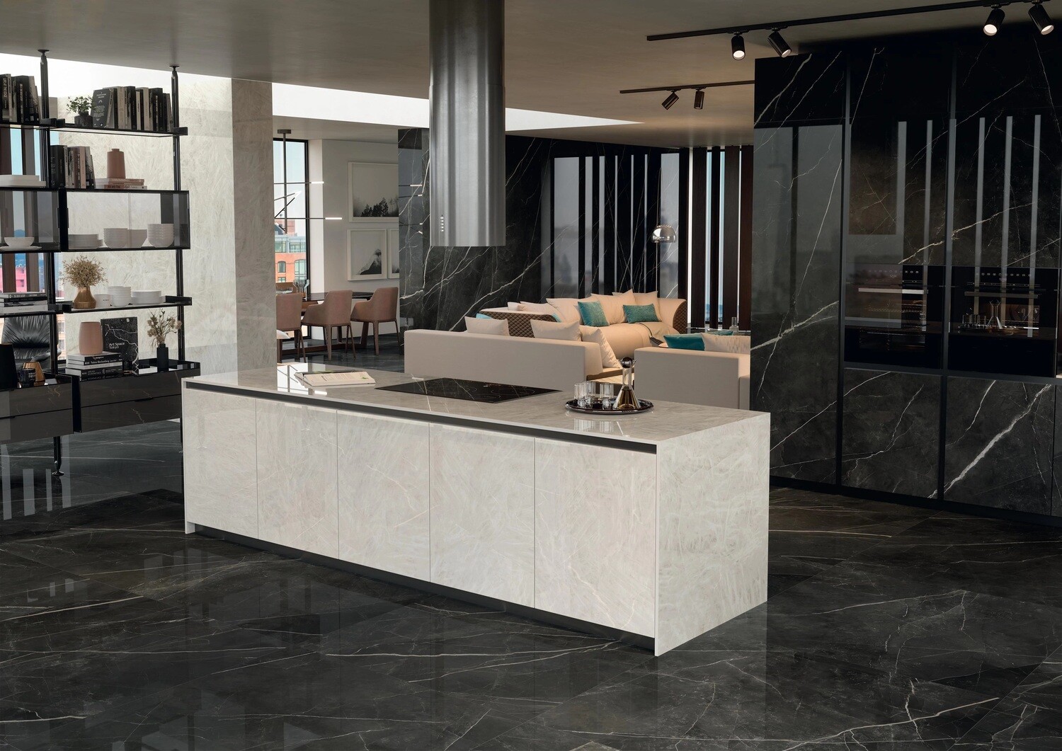 Feinsteinzeug Marvel Gala Calacatta Black poliert 60 x 120 cm - Atlas Concorde