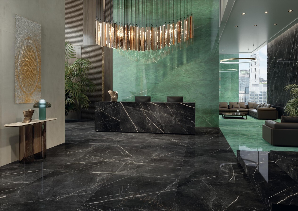 Porcelain stoneware Marvel Gala Exotic Green polished 120 x 278 cm - Atlas Concorde