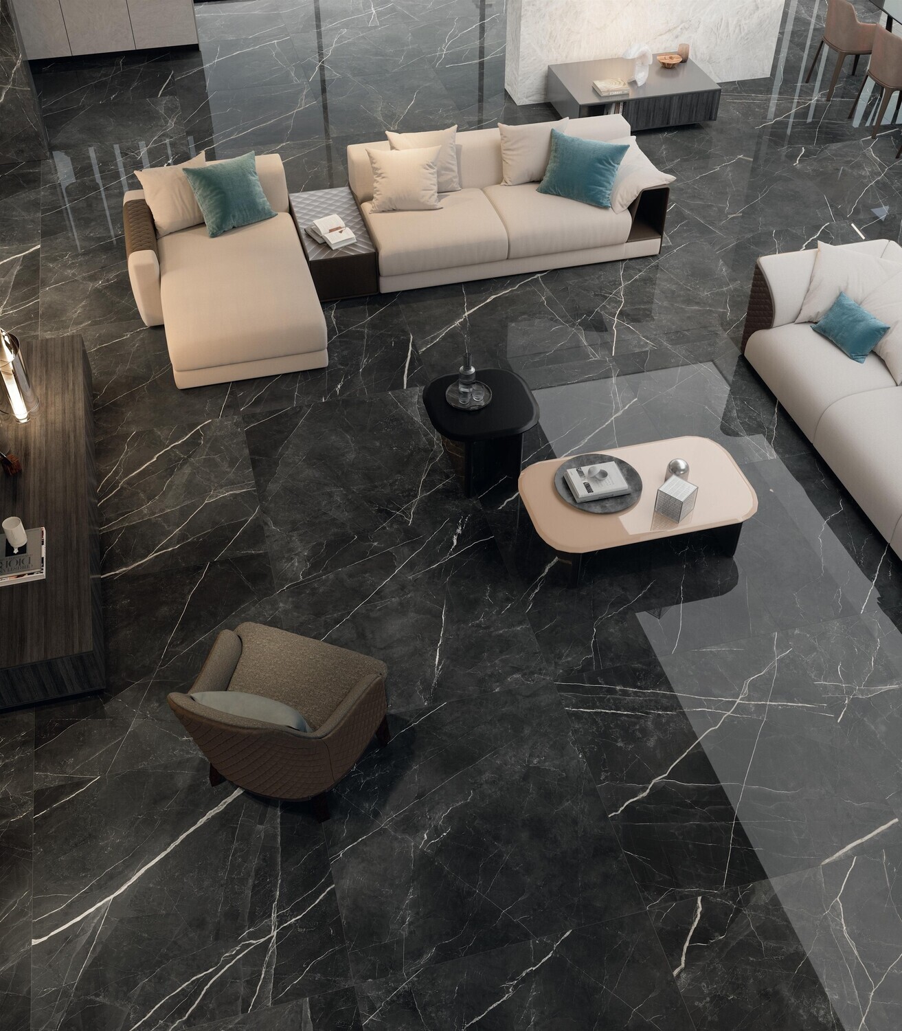 Porcelain stoneware Marvel Gala Calacatta Black polished 120 x 120 cm - Atlas Concorde
