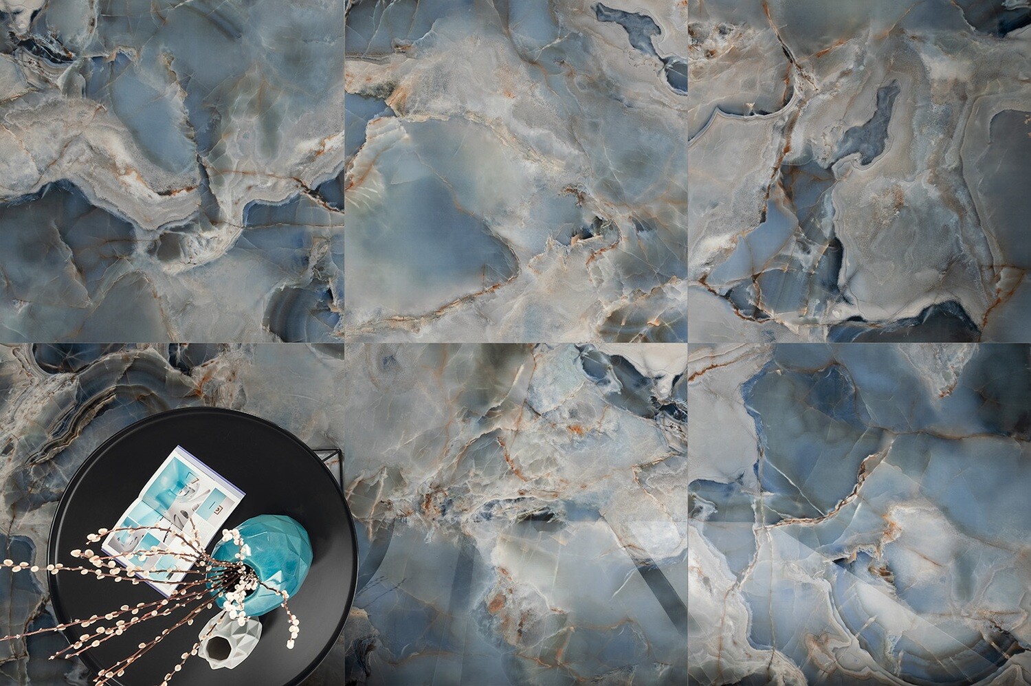 Grès cérame Tagina Onice Reale Oceano poli 60 x 120 cm, rectifié