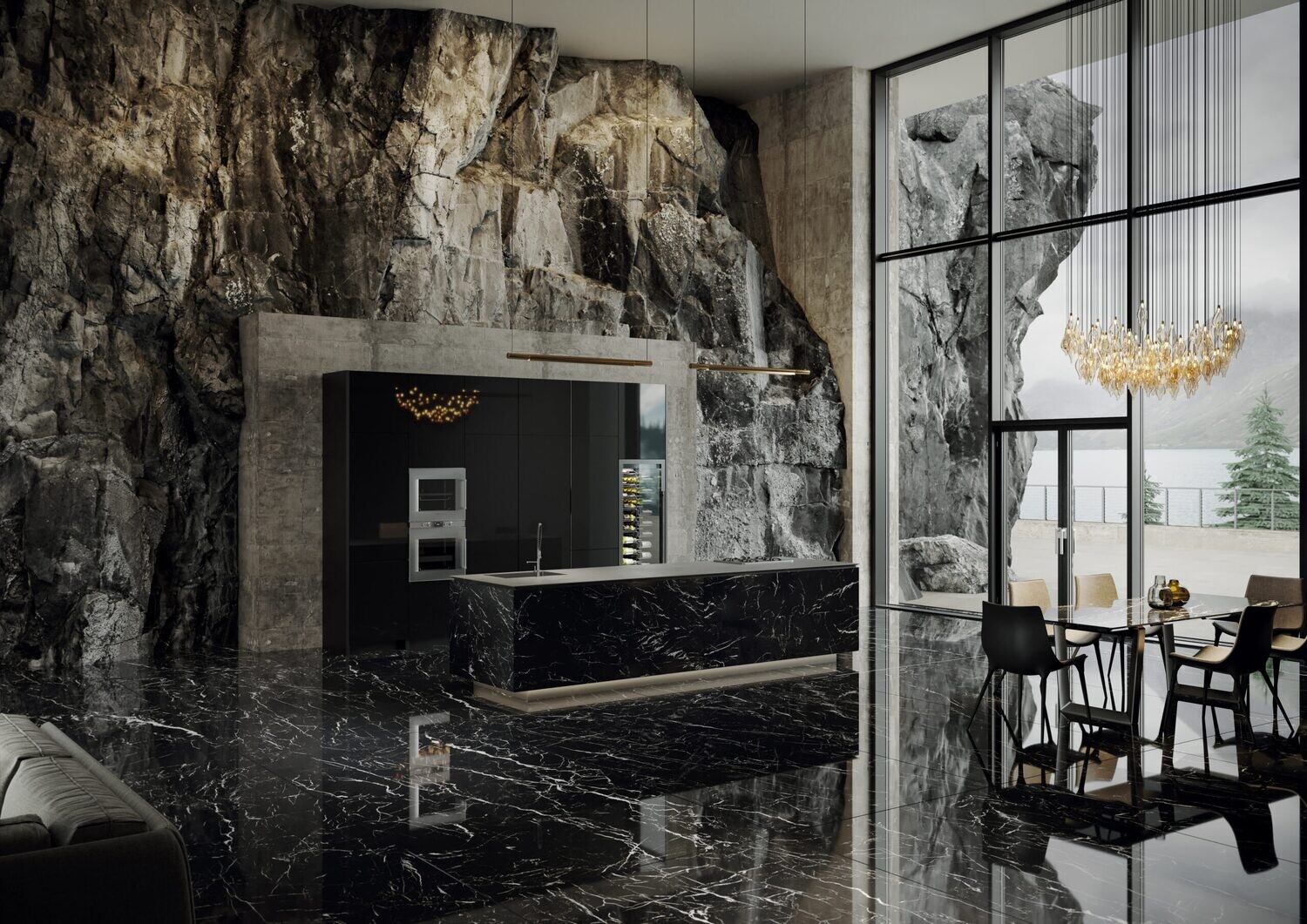 Grès cérame Tagina Marquina Nero poli 60 x 120 cm, rectifié