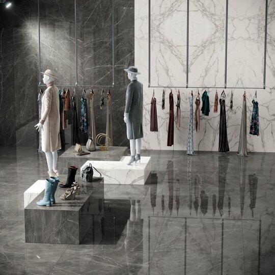 Grès cérame Marvel Grey Stone poli 120 x 240 cm - Atlas Concorde