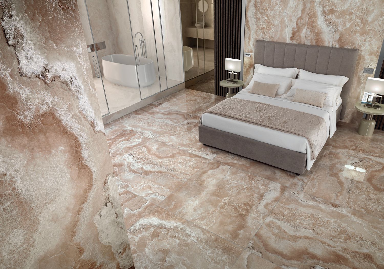 Grès cérame Onyx Diamond Champagne poli 60 x 120 cm - Tagina