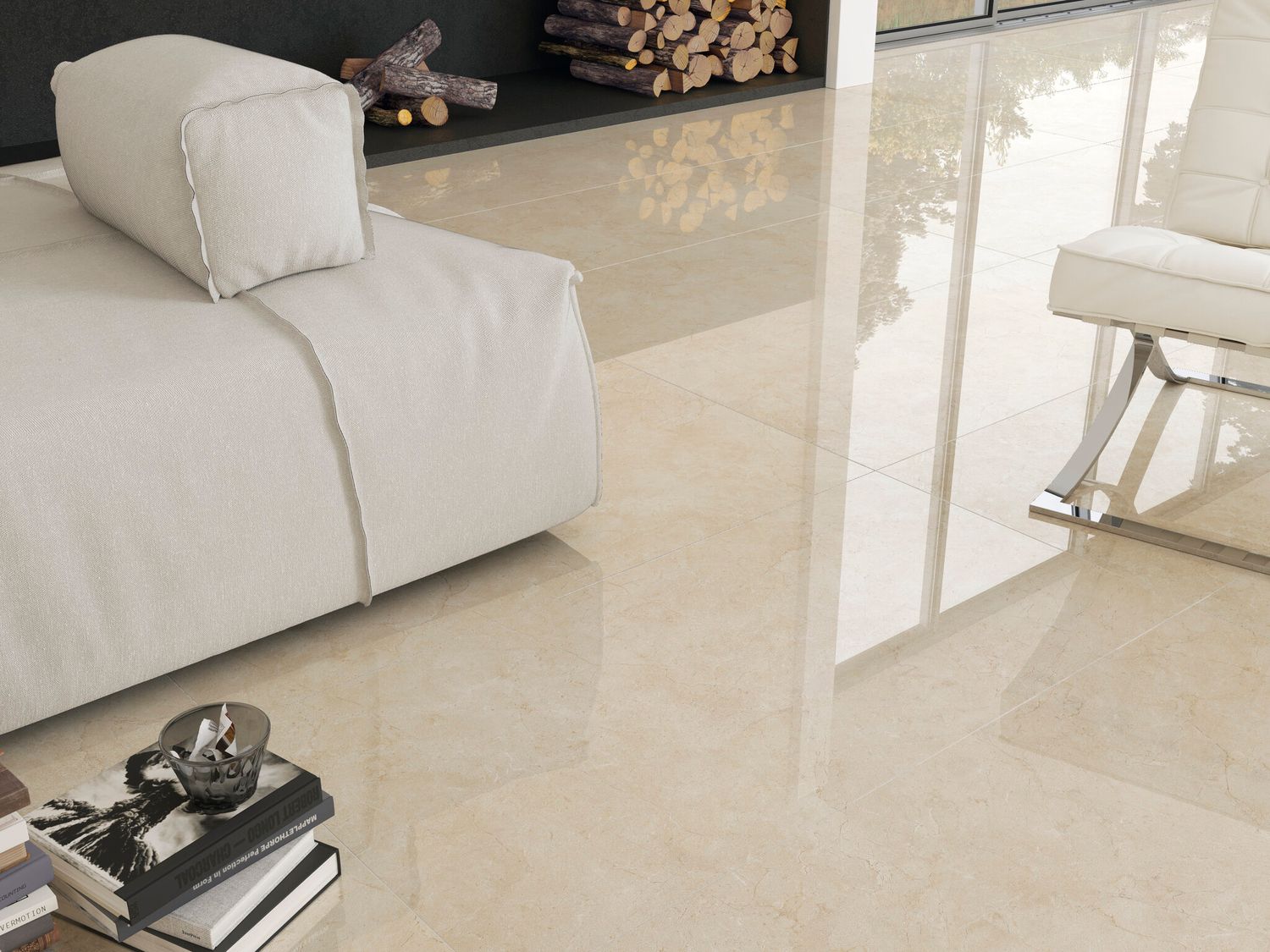 Grès émaillé Cifre Ceramica Crema Marfil brillant 60 x 60 cm, rectifié