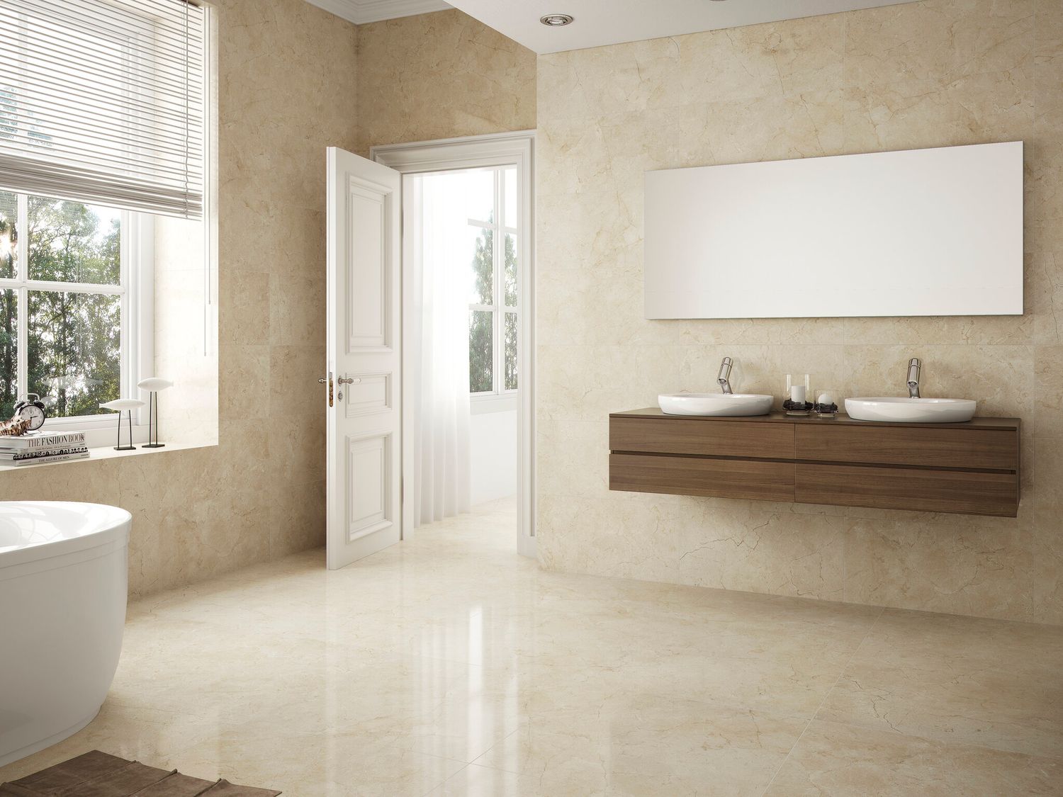 Grès cérame Crema Marfil poli 60 x 120 cm - Cifre Ceramica